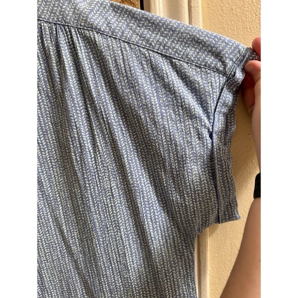 L.L.Bean Organic Cotton Button Down Blue/Green Top Blouse Short Sleeve Light - Picture 3 of 11